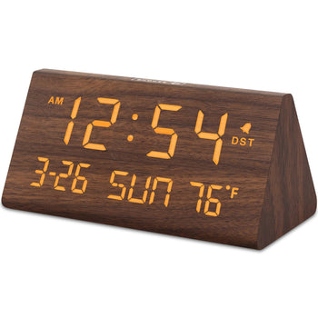 Digital Alarm Clocks for Bedrooms - Wooden Desk Clock with Date